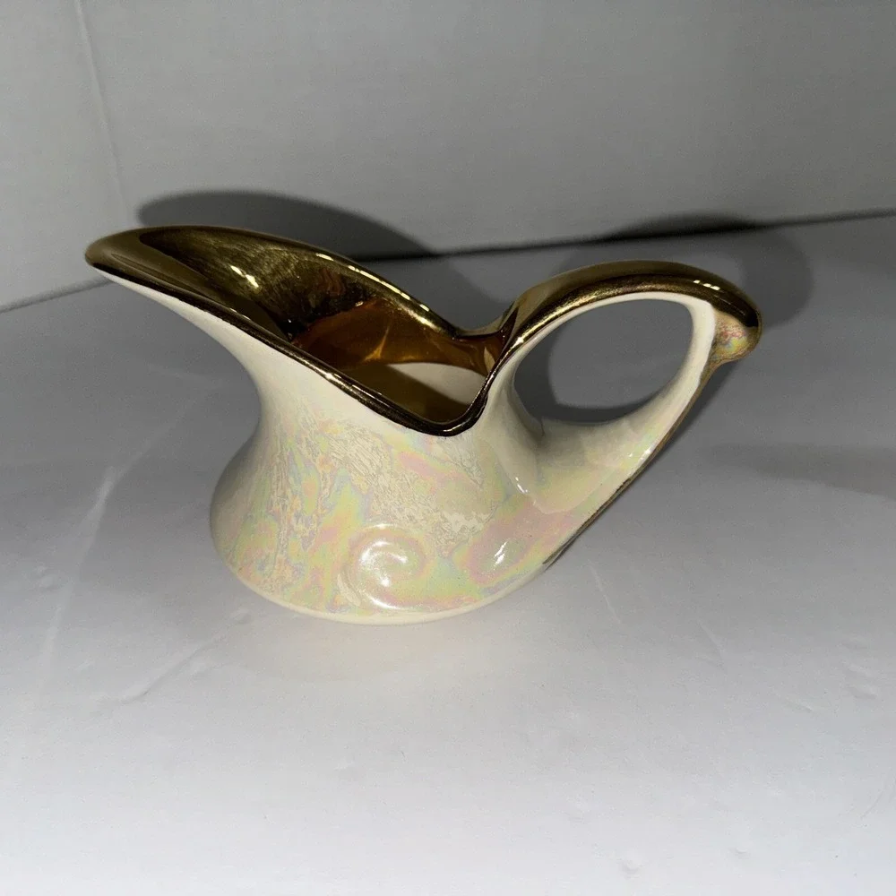 Vtg 22 Karat Gold‎ Leaf Creamer & Open Sugar Pearl China Co 1950's Lusterware
